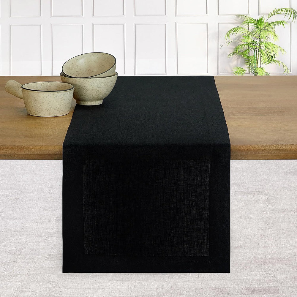 Classic Linen™ by D'Moksha, 100% Pure Linen Black Table Runner 14 x 60 Inch