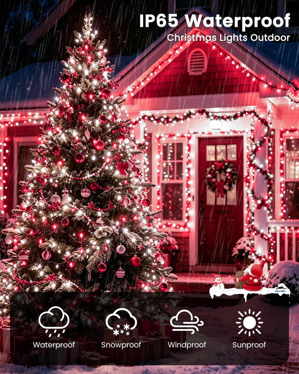 ozs 4 pack 320led solar christmas string lights showing dimensions
