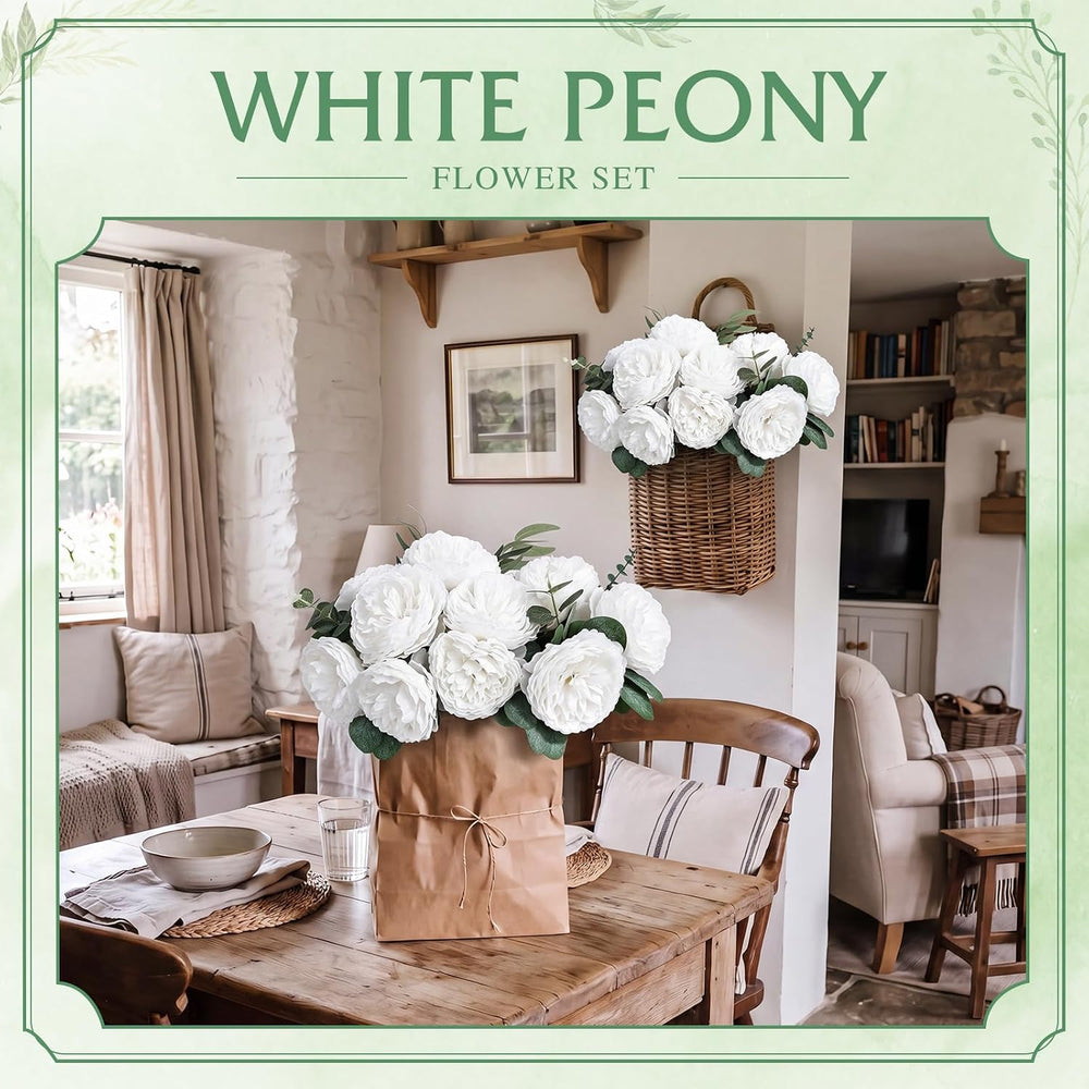 50 Pcs Peony Artificial Flowers Bulk, White