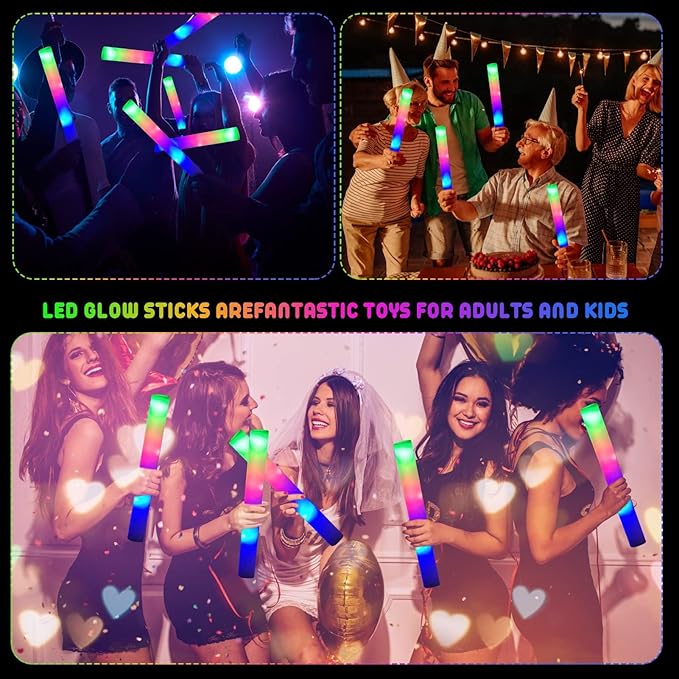 LifBetter Light Up Glow Sticks Bulk, LED Foam Sticks 112 pcs Glow in The Dark with 3 Modes Flashing Led Foam Multicolor Batons Light up Party Favors for Birthdays, Weddings, Concerts, Festivals (118 pcs)