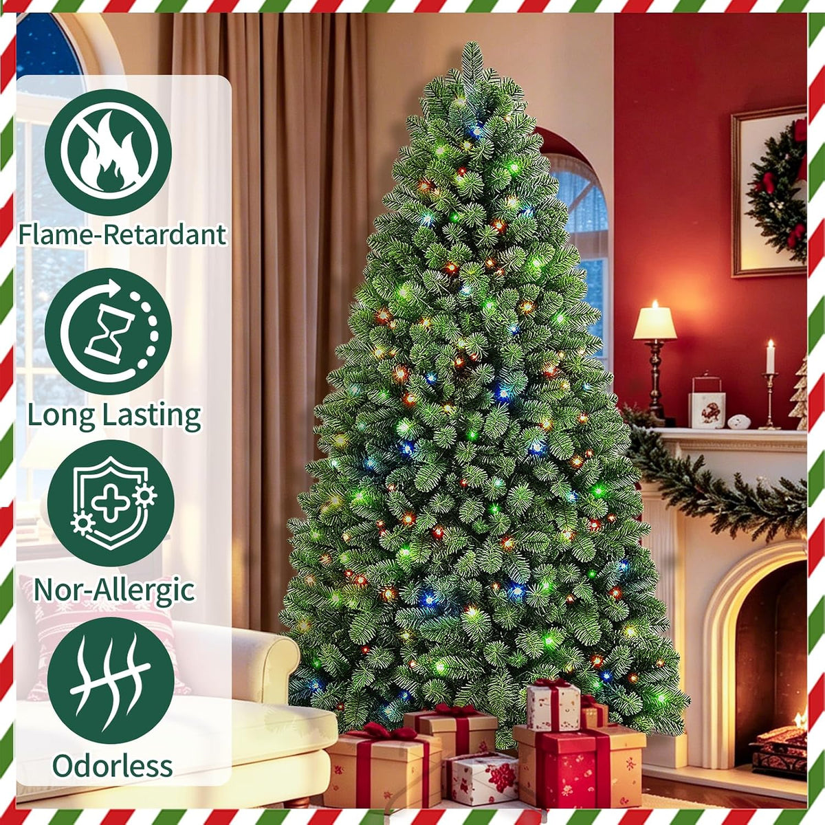 6ft Pre-Lit Christmas Tree with Remote Control & Foot Switch
