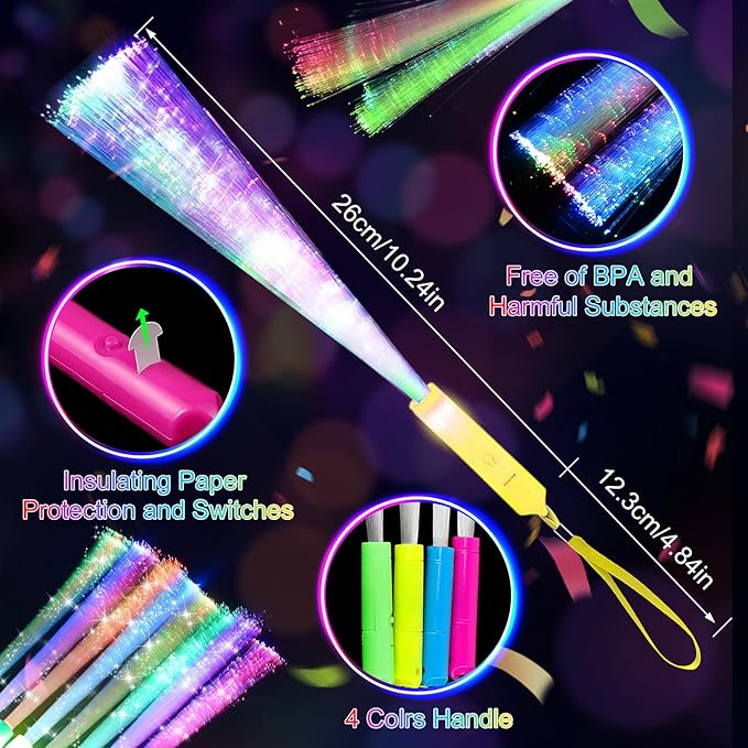 38 PCS Halloween Glow Sticks Bulk, Glow Fiber Optic Sticks, LED Light Wands, Glow in The Dark Party Supplies, Fiber Optic Wands for Weddings, Flashing LED Party Favors, Colorful Light Sticks