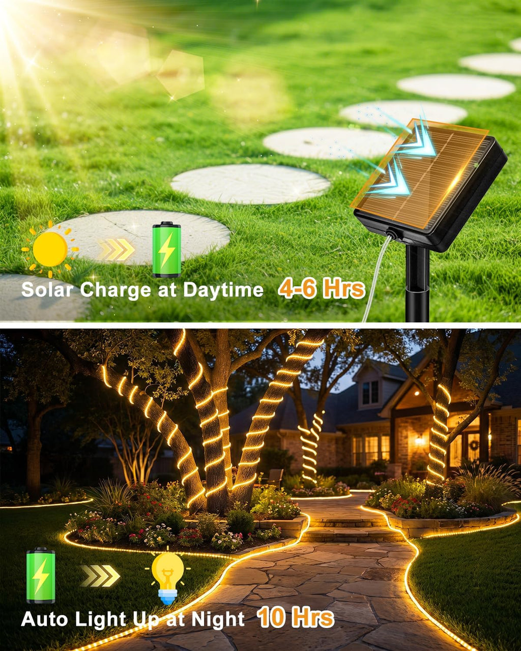 btfarm solar rope lights, 120led 46ft string lights shown in use
