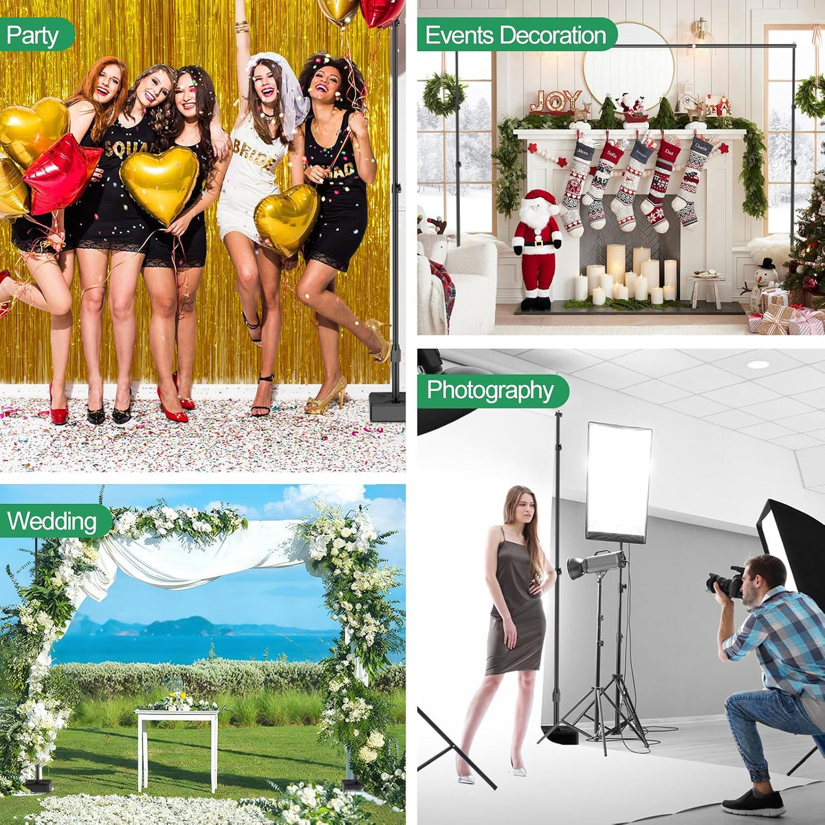 emart 10x7ft adjustable backdrop stand with heavy duty, front angle view