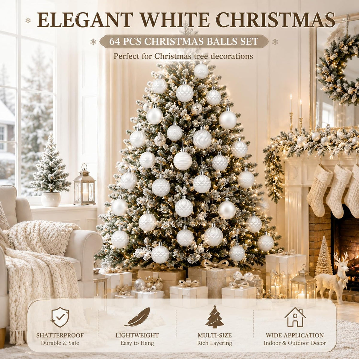 lunmon 64 pcs white christmas ball ornaments modern shown in use