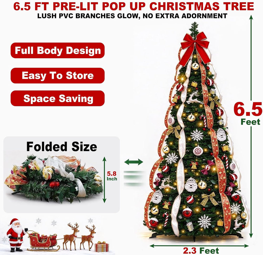 6.5FT Prelit Pop Up Christmas Tree,Dual Color Changing Lights Timer 8 Modes