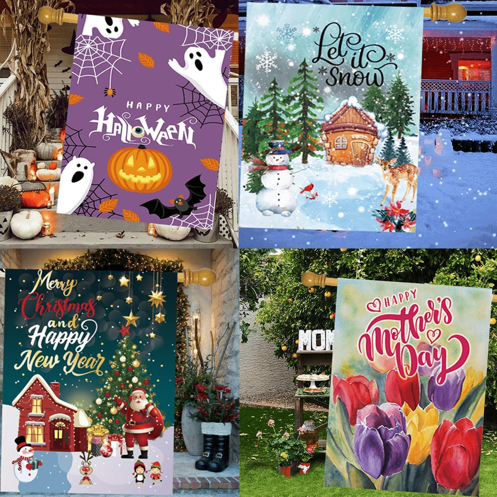 Seasonal Garden Flags Set of 12, Double Sided 28 x 40 Inch Yard Flag