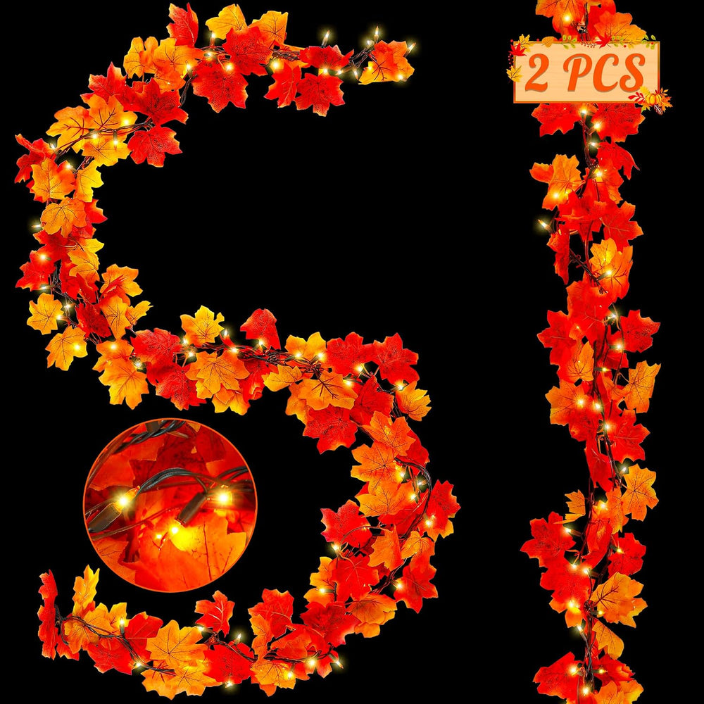 2Pack 18FT Plug in Fall Garland with Lights for Fall Decorations for Home