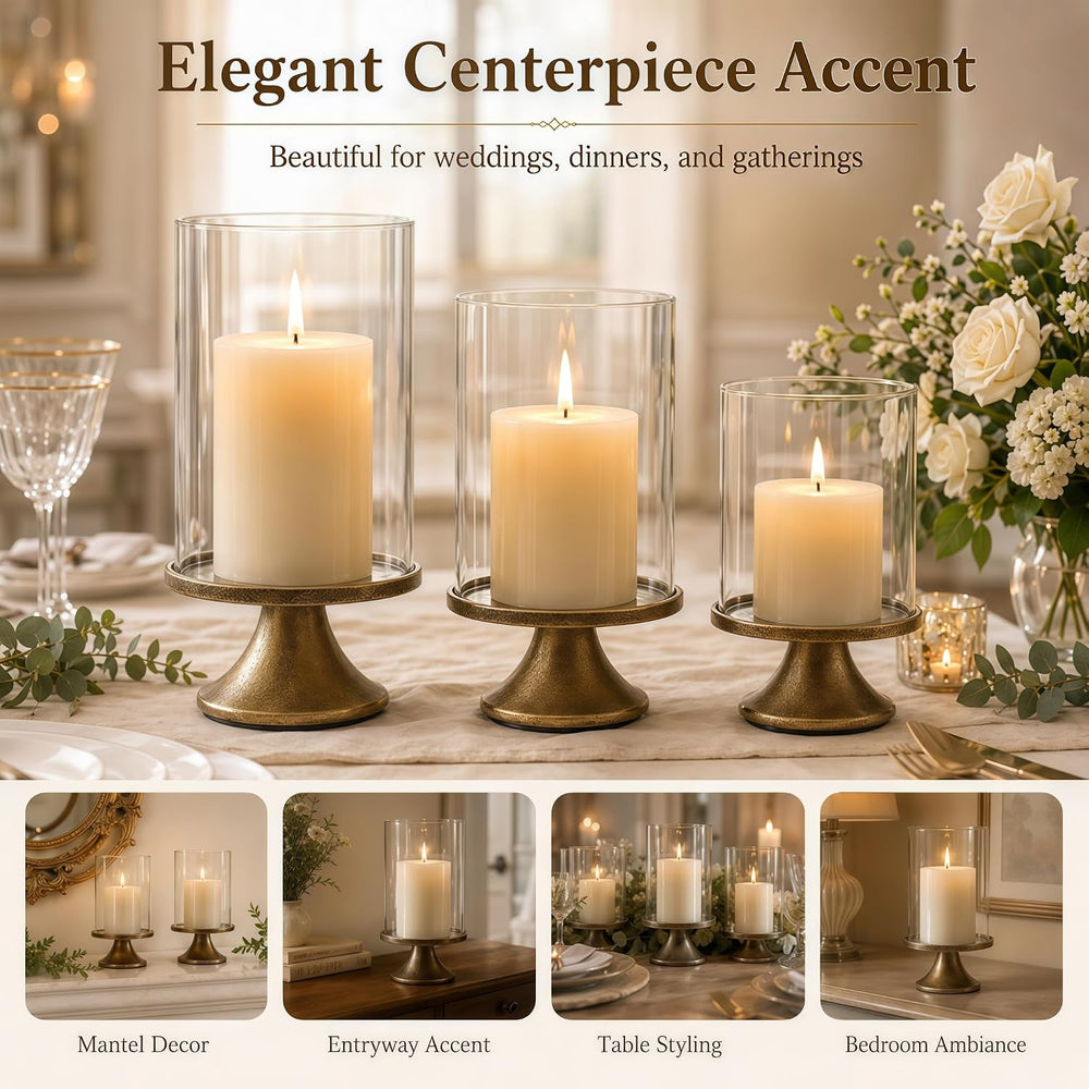 Hurricane Glass Candle Holders Set of 3, Weighted Base for Pillar Candles
