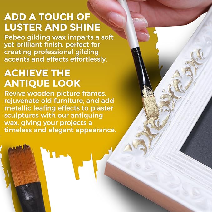 Pebeo Gilding Wax 30ml – King Gold Gilding Wax for Crafting, Antiquing Wax For Crafts and Professional Finishing – Gilding Wax for Wood, Metal, Glass, and More Bundled with Moshify Application Brushes