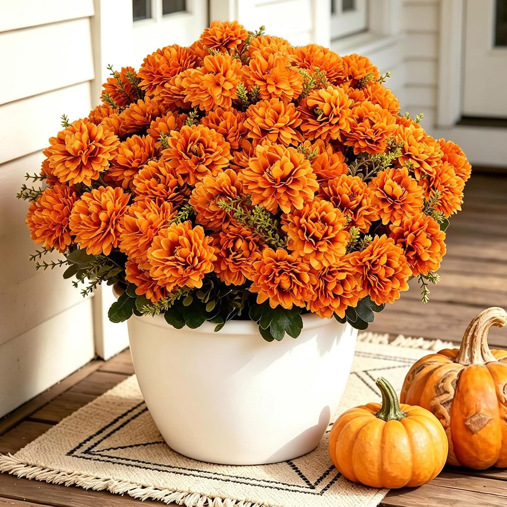 4 Pcs Large Fall Flowers Artificial Mums 36 Heads Fall Mums, Burnt Orange