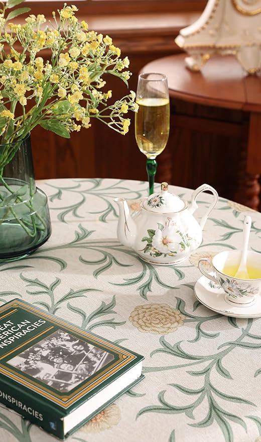 patdrea Designer Idyllic Linen Round Tablecloth,French Table Cloth with Floral Pattern,Provencal Decoration Tablecloths for Kitchen Dining,Christmas,Thanksgiving,Diameter 67"-Littledaisy