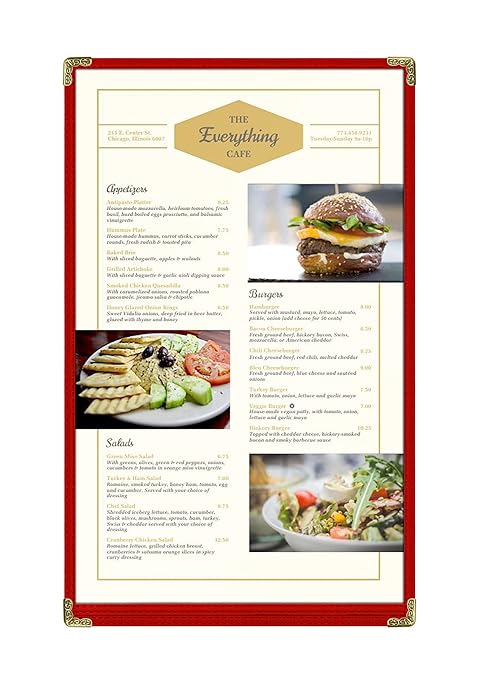 Goodsmart Restaurant Menu Covers – 25 Pack Red 2-View, Top-Loading Menu Holders, Vinyl & Plastic Café Menu Covers, Clear Menu Sleeves, Fits 8.5" x 14", Leather-Style Design, Gold Corners