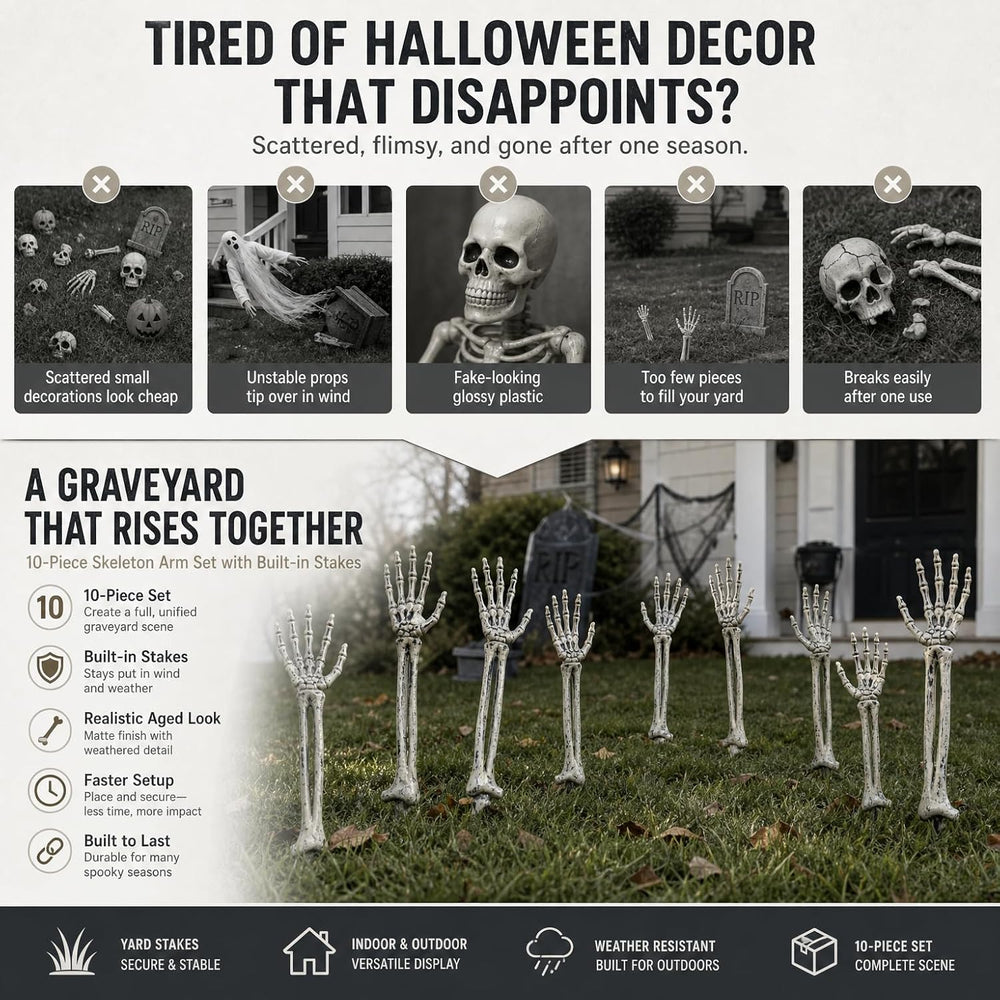 Halloween Decorations Outdoor, 10 Pcs Skeleton Arms Yard Stakes,17.7in
