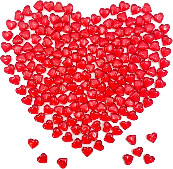 200pcs 3D Red Acrylic Heart Decorations, 22 mm Acrylic Hearts Shaped Decor Plastic Heart Vase Filler Table Decor Red