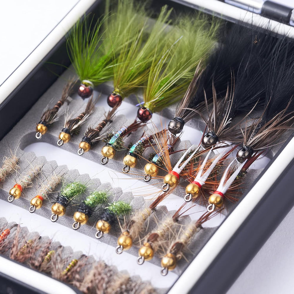 BASSDASH Fly Fishing Flies Kit Fly Assortment Trout Bass Fishing with Fly Box...