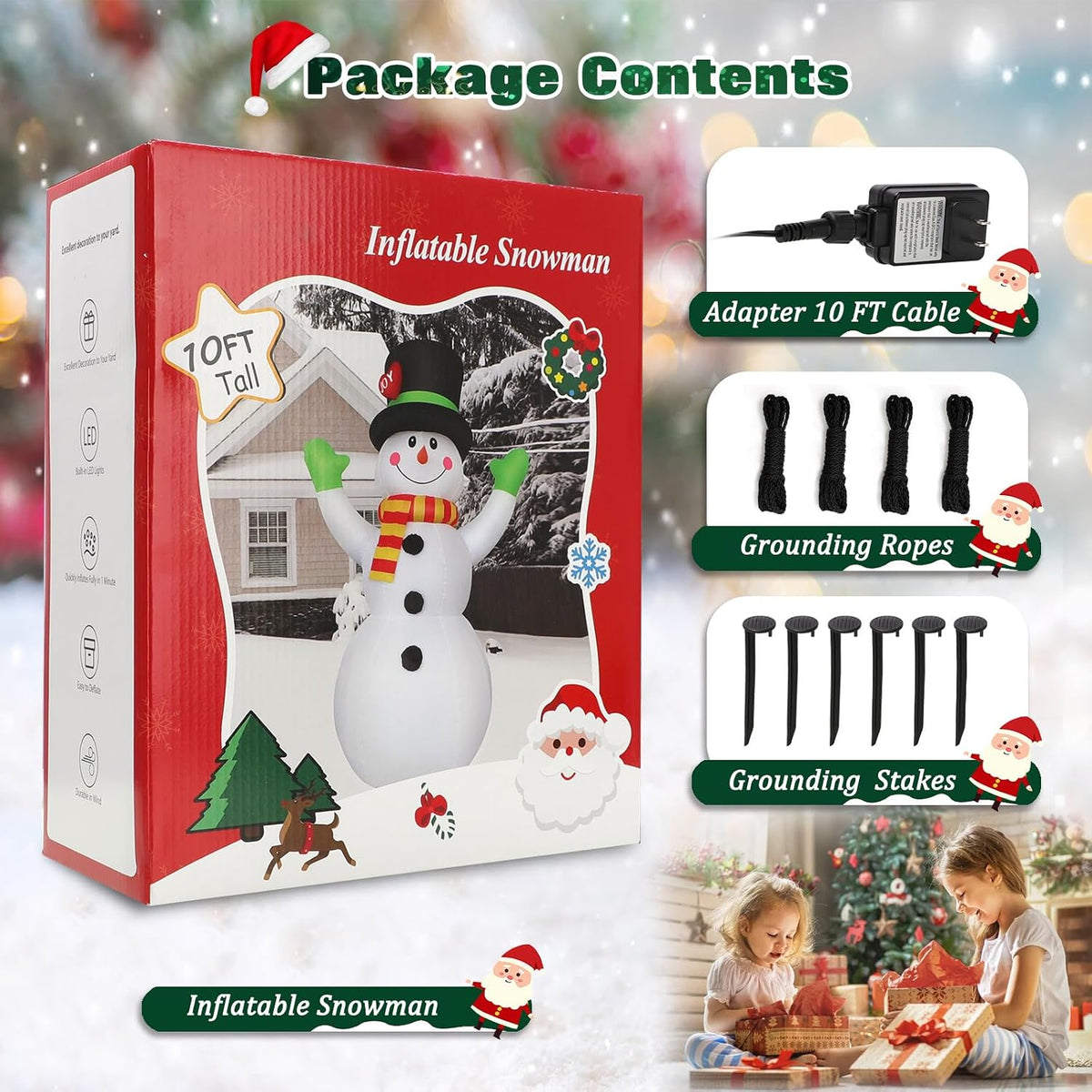10 ft christmas inflatables snowman outdoor yard decorations, package contents