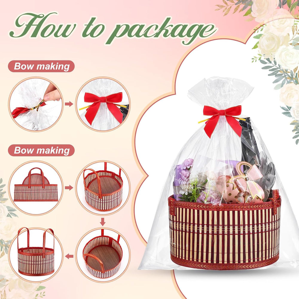 12 Set Empty Gift Baskets to Fill for Raffle, Bamboo, Red