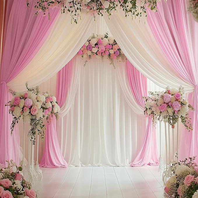 50ftx14FT Wrinkle Free Pink Backdrop Curtain, 10 Panels 14FT Height Pink Wedding Backdrop Drapes, Silky Polyester Back Drop Cloth for Birthday Photography Background Party Backdrop Draping
