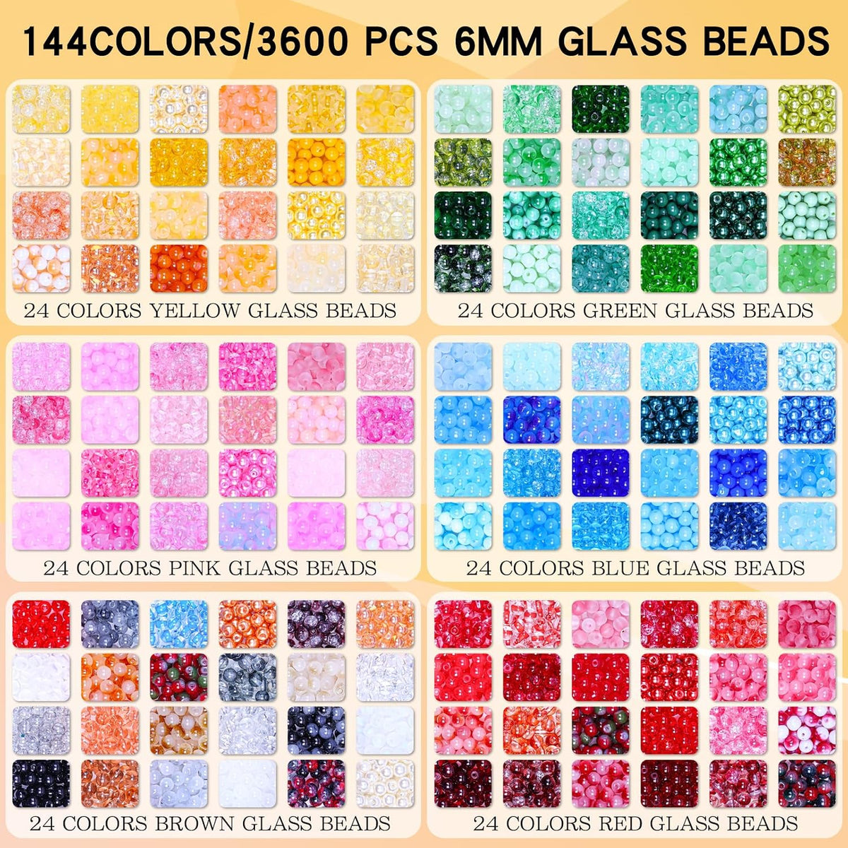 6mm glass beads bracelet making kit, 144 colors, close-up detail