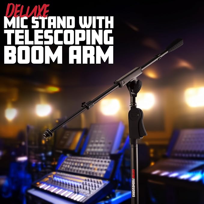 Gator Frameworks Deluxe Tripod Microphone Stand with Clutch Height Adjustment and Telescopic Boom Arm, (GFW-MIC-2120)