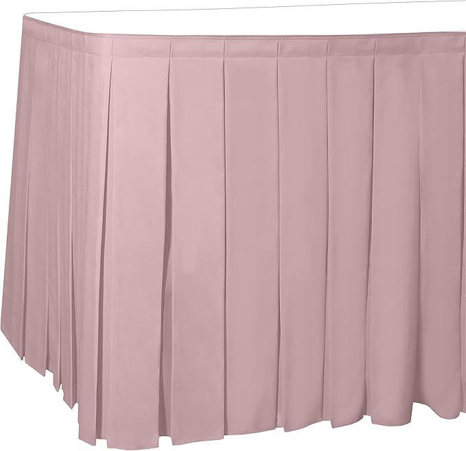 Ultimate Textile Pleat Polyester Fabric Table Skirt - Machine Washable Flame Resistant with Clips for Events, Weddings & Trade Shows, Cut & Sewn in Paterson, NJ - Light Pink, 17' Box Pleat