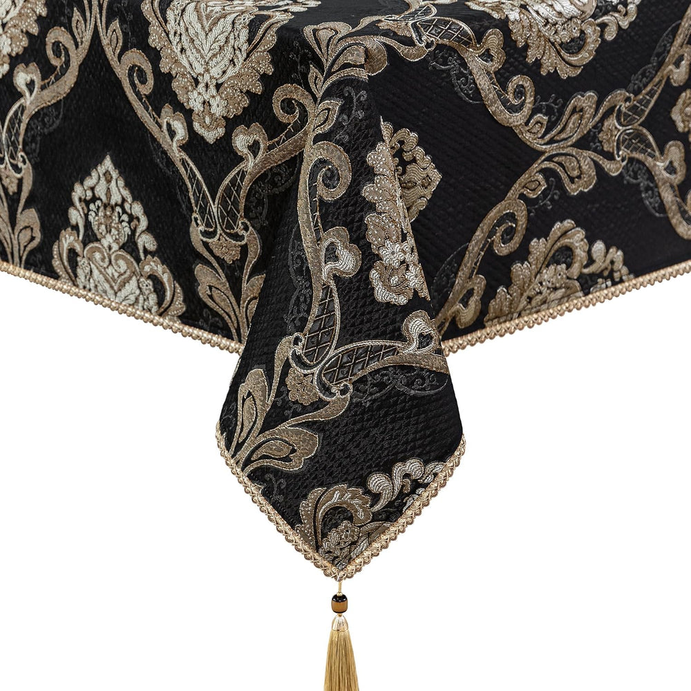 Loom and Mill Black Rectangle Tablecloth Jacquard Fabric 60 x 120 Inches