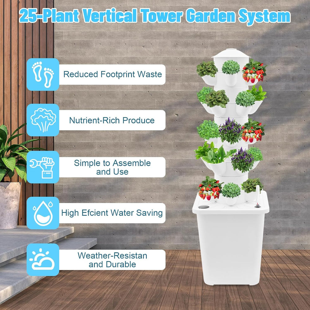 25-Plant Vertical Tower Garden System - Indoor Hydroponic Growing Kit