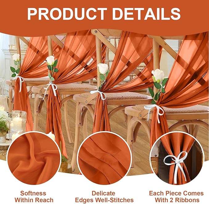 10 Pack 10ft Terracotta Chiffon Table Runners Wedding Table Runner Sheer Romantic Tulle Table Runner for Christmas Wedding Bridal Tea Party Baby Shower Birthday Party Table Decorations(120 x 12 in)