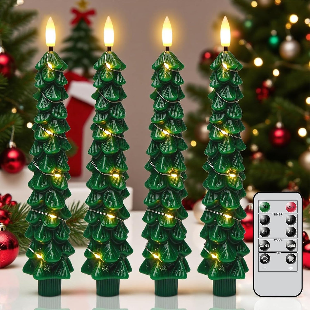 Christmas Tree Candles, Flameless Taper Candles with String Lights