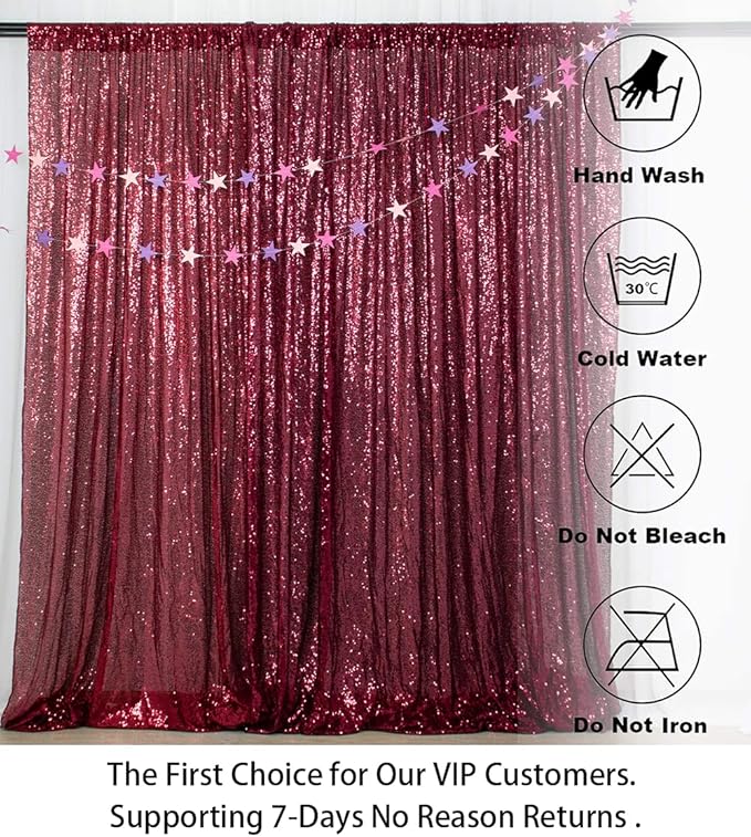 ShinyBeauty Sequin Backdrop-Curtain-5FTx10FT-Burgundy-Sequin Fabric Photo Booth Backdrops 10FT Glitter Curtains Happy Birthday Wine Photography Background