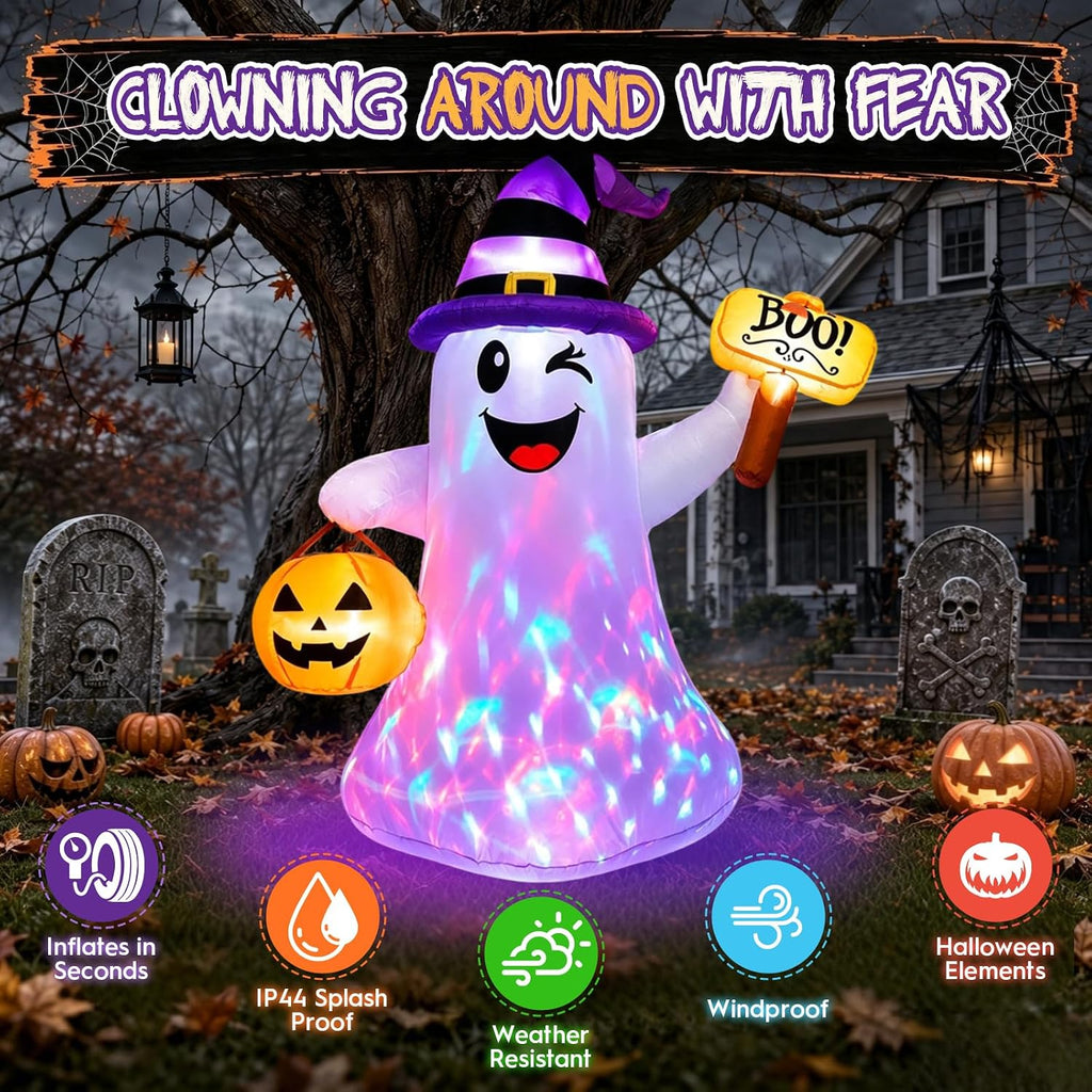 4.5 ft halloween inflatables ghost with pumpkin boo, side view