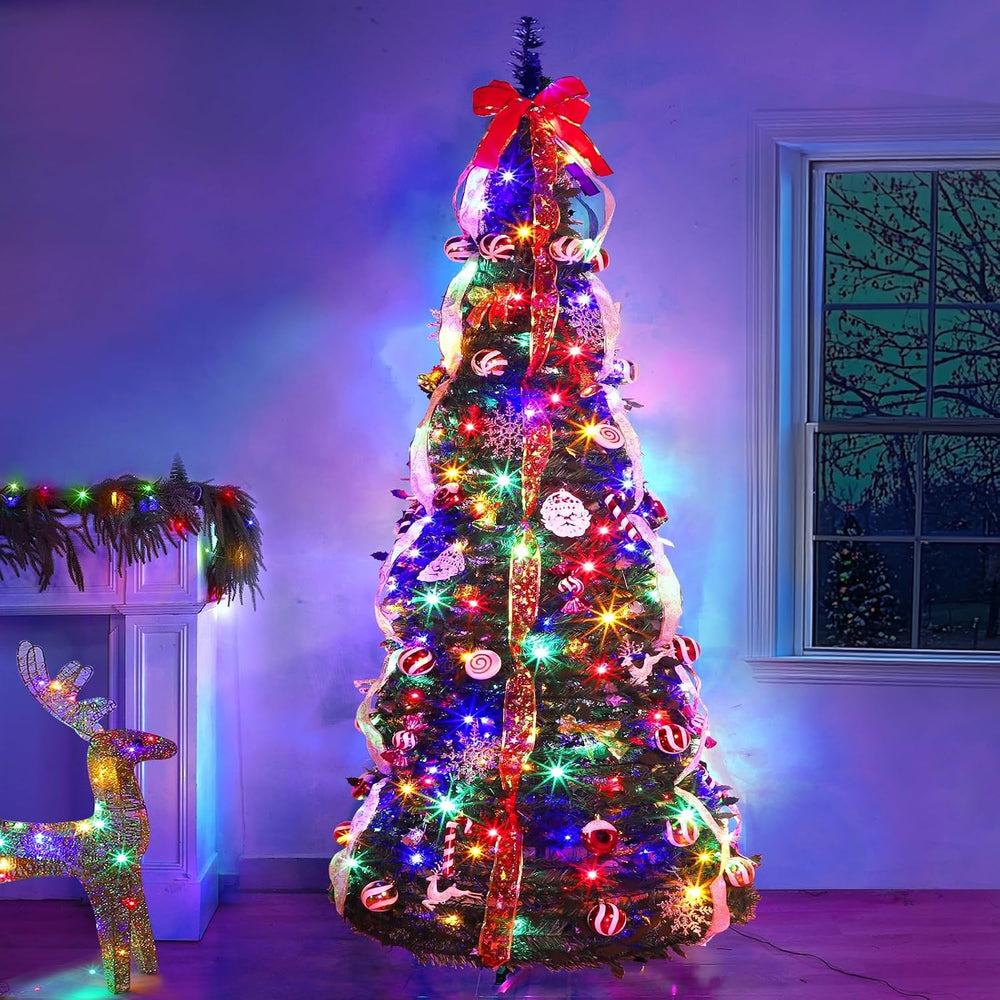 6.5FT Prelit Pop Up Christmas Tree,Dual Color Changing Lights Timer 8 Modes