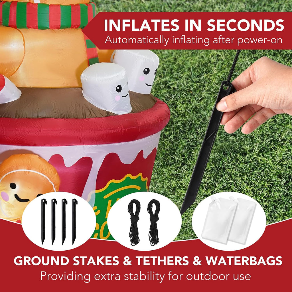 ZPISF 6 FT Christmas Inflatables Outdoor Decorations, Cute Christmas Blow Up Yard Decorations Gingerbread Man in Hot Cocoa Mug Scene for Garden Lawn Xmas Decor