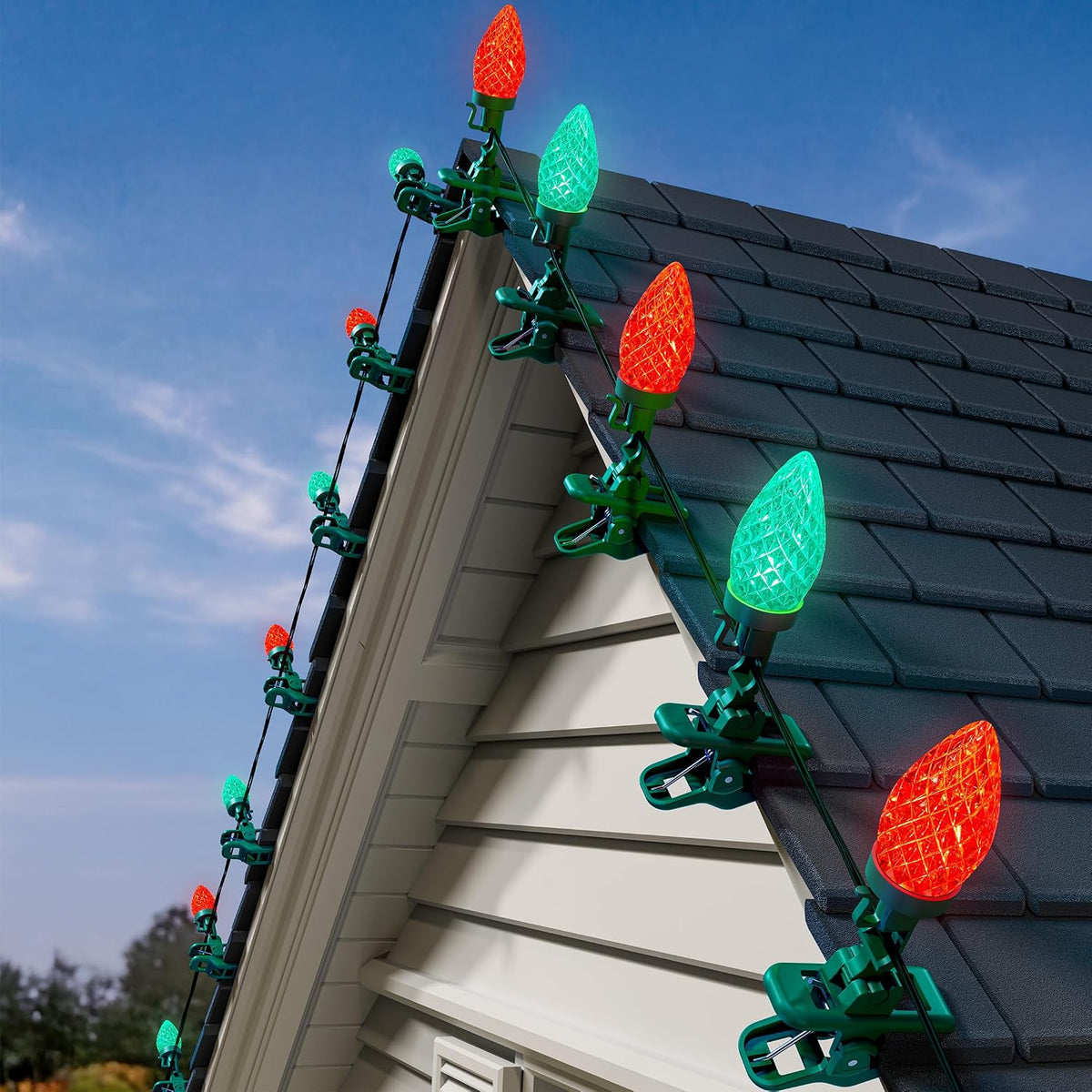 Brightown Christmas Lights Outdoor, 68FT 100LED C9 String Lights with Clips