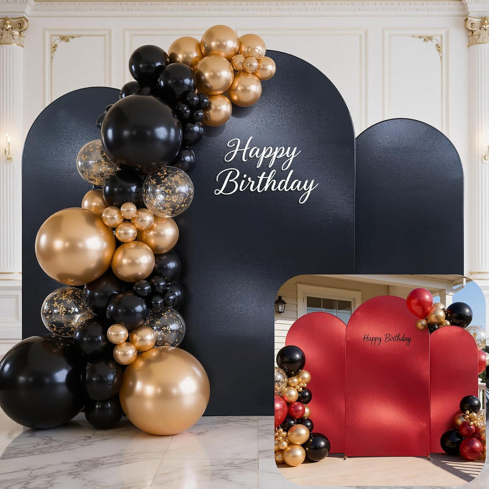 Reversible Glitter Black Red Arch Backdrop Cover 3 Set 6/6.6/7.2FT, Double-Si...