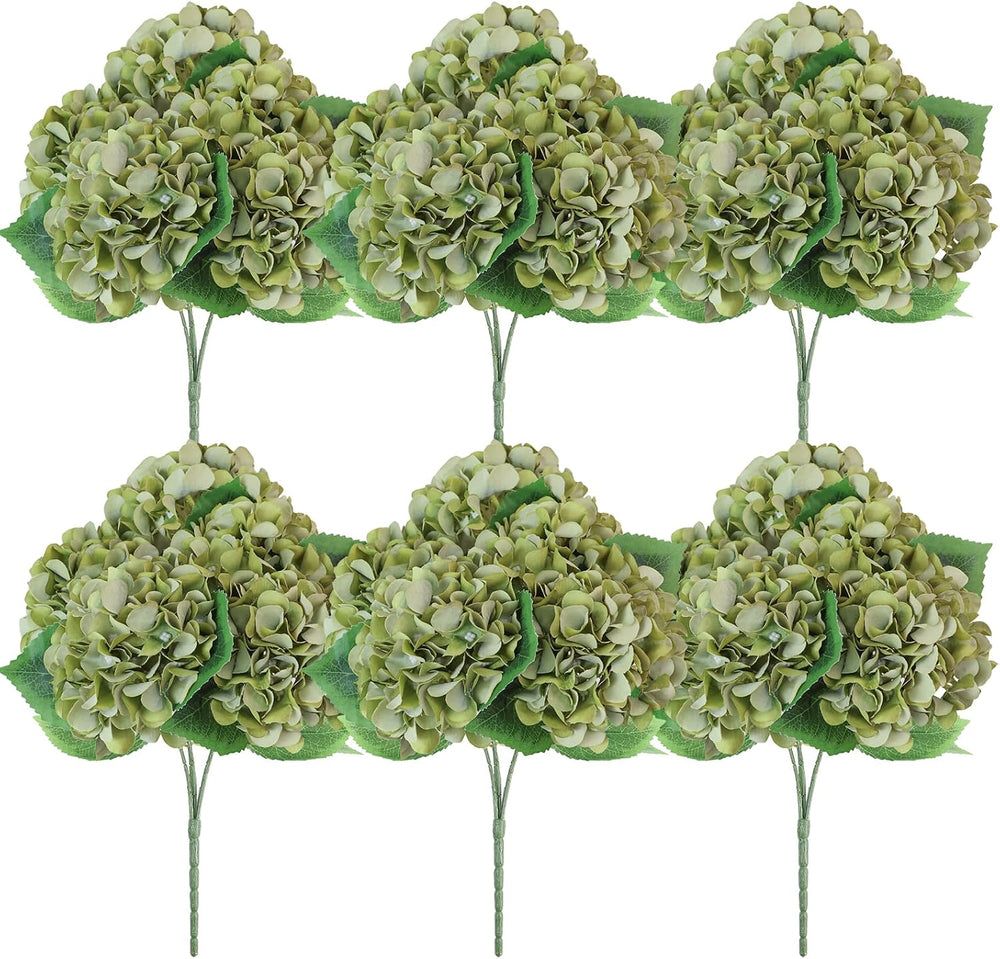 6 Packs Hydrangea Artificial Flowers Bulk, 30 Heads Faux Green Flowers