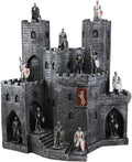 Ebros Gift Medieval Grand Royal Burgundy Stonewall Castle Fortress Display Stand Sculpture with 12 Miniature Knights of The Cross Crusaders Figurines Set Old World Kingdoms and Fantasy Accent Statues