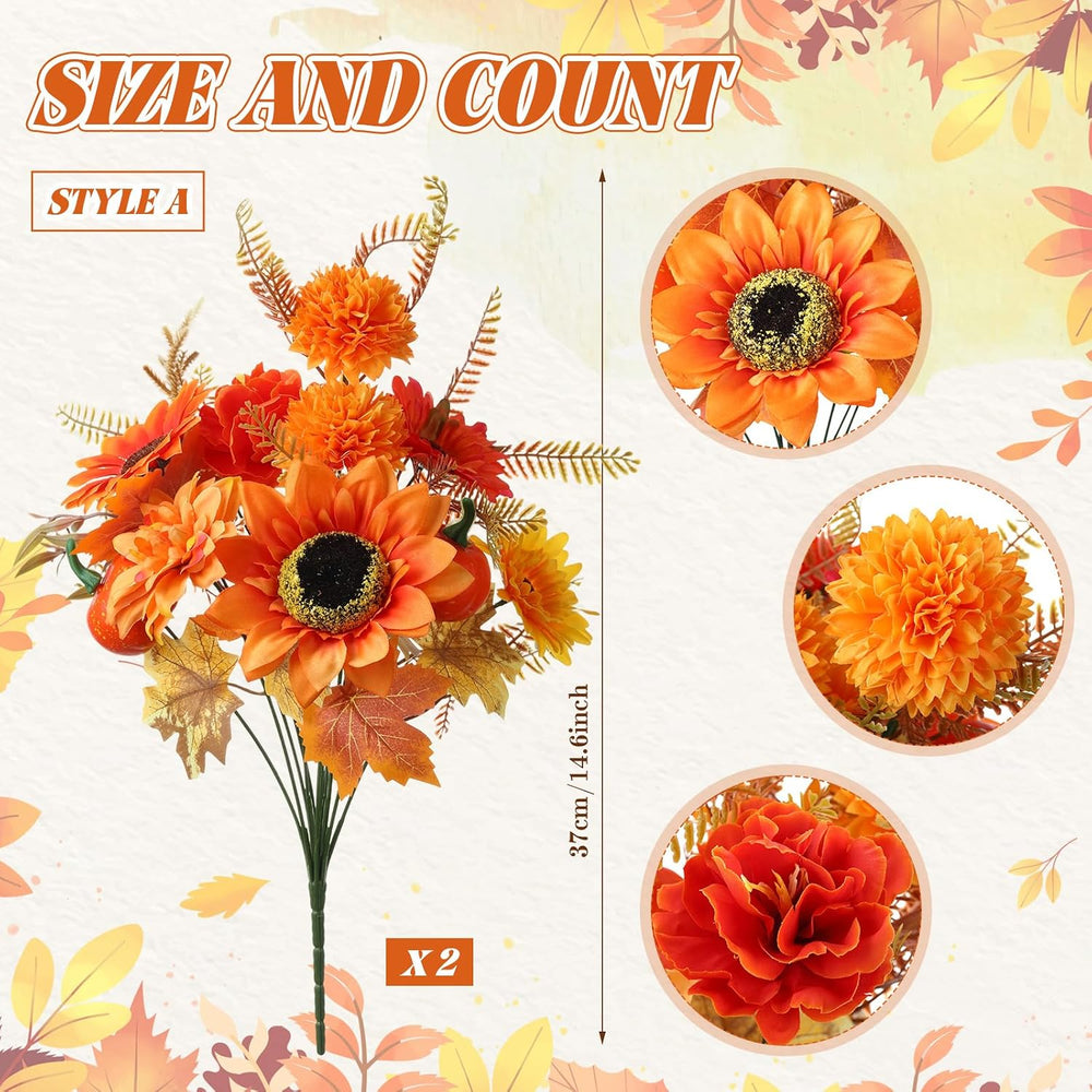 4 Bundles 14.6" Thanksgiving Cemetery Flowers, Sunflower Style