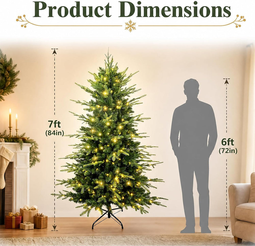 7 FT Prelit Aspen Fir Christmas Tree, Blue Spruce Xmas Tree