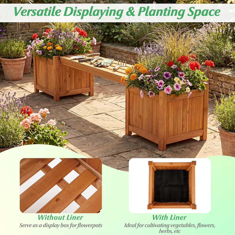HAPPYGRILL 2-in-1 Outdoor Bench with 2 Raised Garden Beds