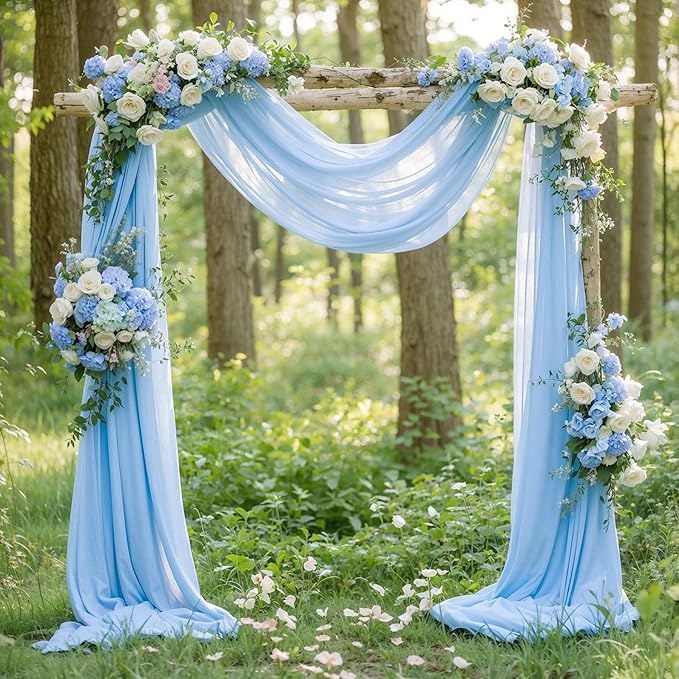 Wedding Arch Draping Fabric, 2 Panels 18FT Baby Blue Sheer Backdrop Curtain Chiffon Fabric Drapes Arbor Drapery Wedding Ceremony Reception Swag Decorations