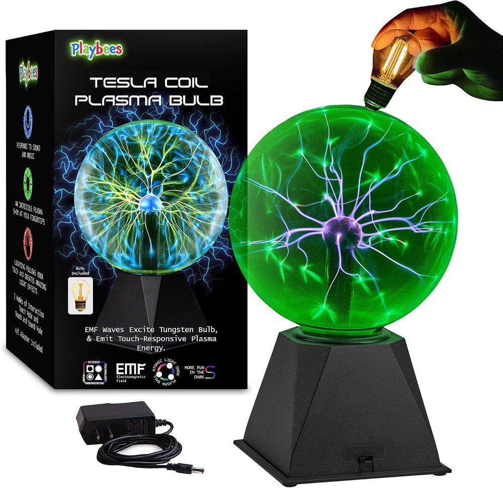 Green Plasma Ball, 7 Inch Tesla Coil Lamp for Parties, STEM & Home Decor