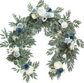 Ling's Moment Flower Garland - 6FT Eucalyptus & Rose - Sweetheart Table Decor for Wedding Reception, Artificial Arch Floral Garland for Mantle, Christmas, Beach Decoration, Dusty Blue & White