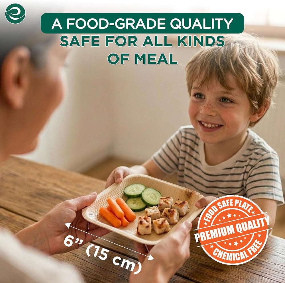 ECO SOUL 6 Inch Disposable Bamboo Plates (100 Pack, Square)
