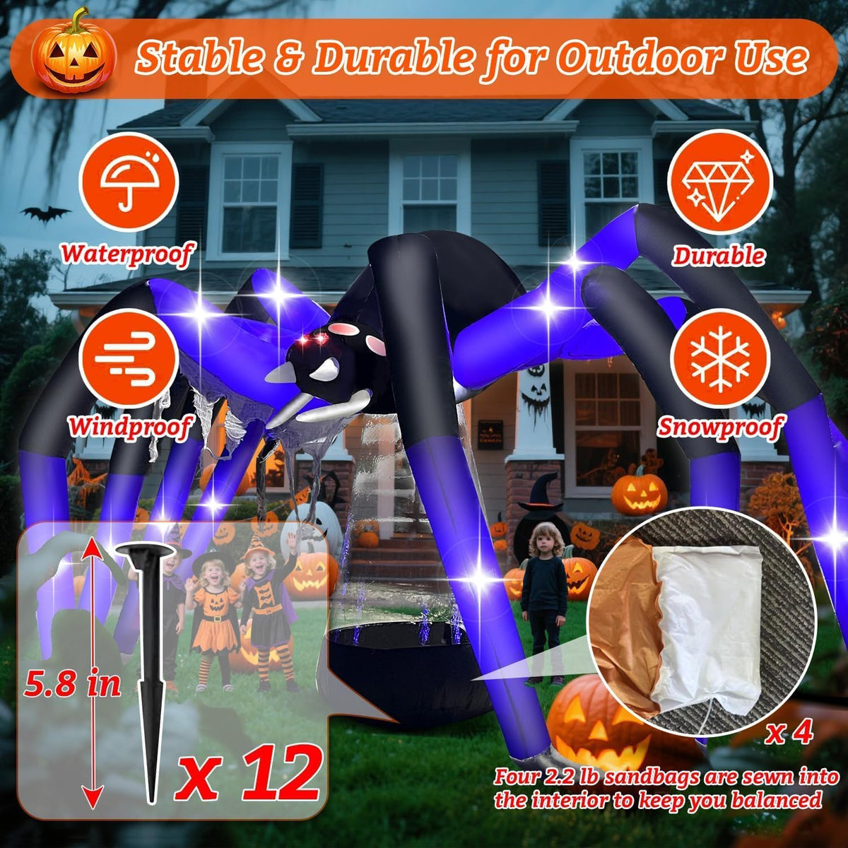 9ft giant outdoor halloween inflatables decorations spider blow, side view