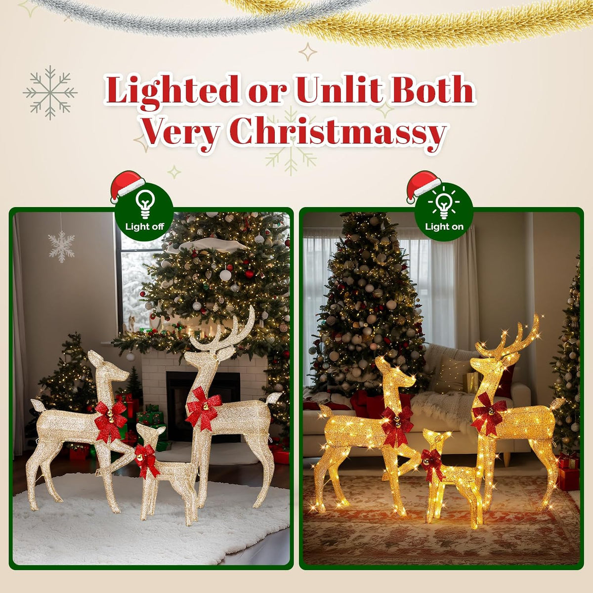 vingli 4ft golden lighted christmas reindeer family set showing dimensions