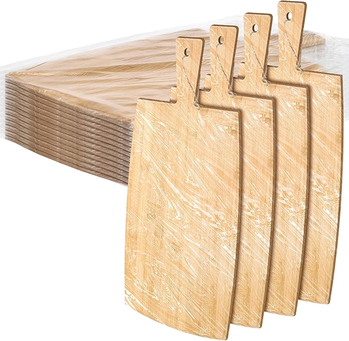 Patelai 12 Packs Wooden Cutting Board Set with Handles Large Kitchen Serving Plain Chopping Board Bulk Gifts for Mom for Vegetables Meat Pizza Cheese Fruit Bread(Bamboo,17 x 10 Inch)