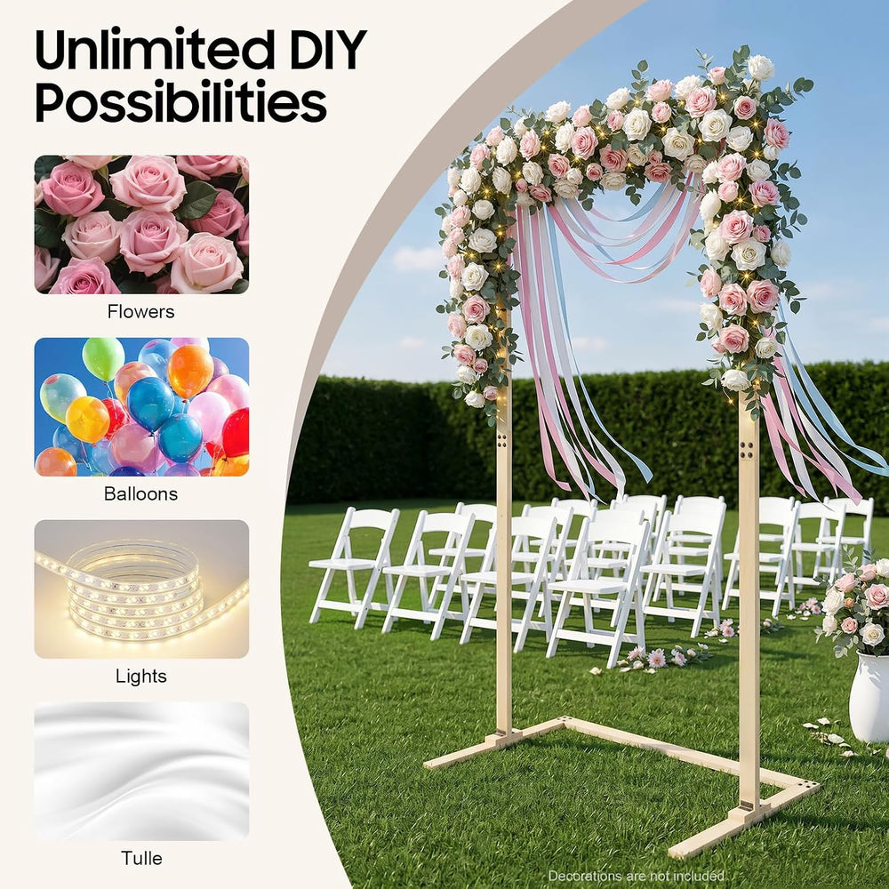 7FT Square Wedding Arch Backdrop Stand, 6.83LBs Wooden Wedding Arch Garden Ar...