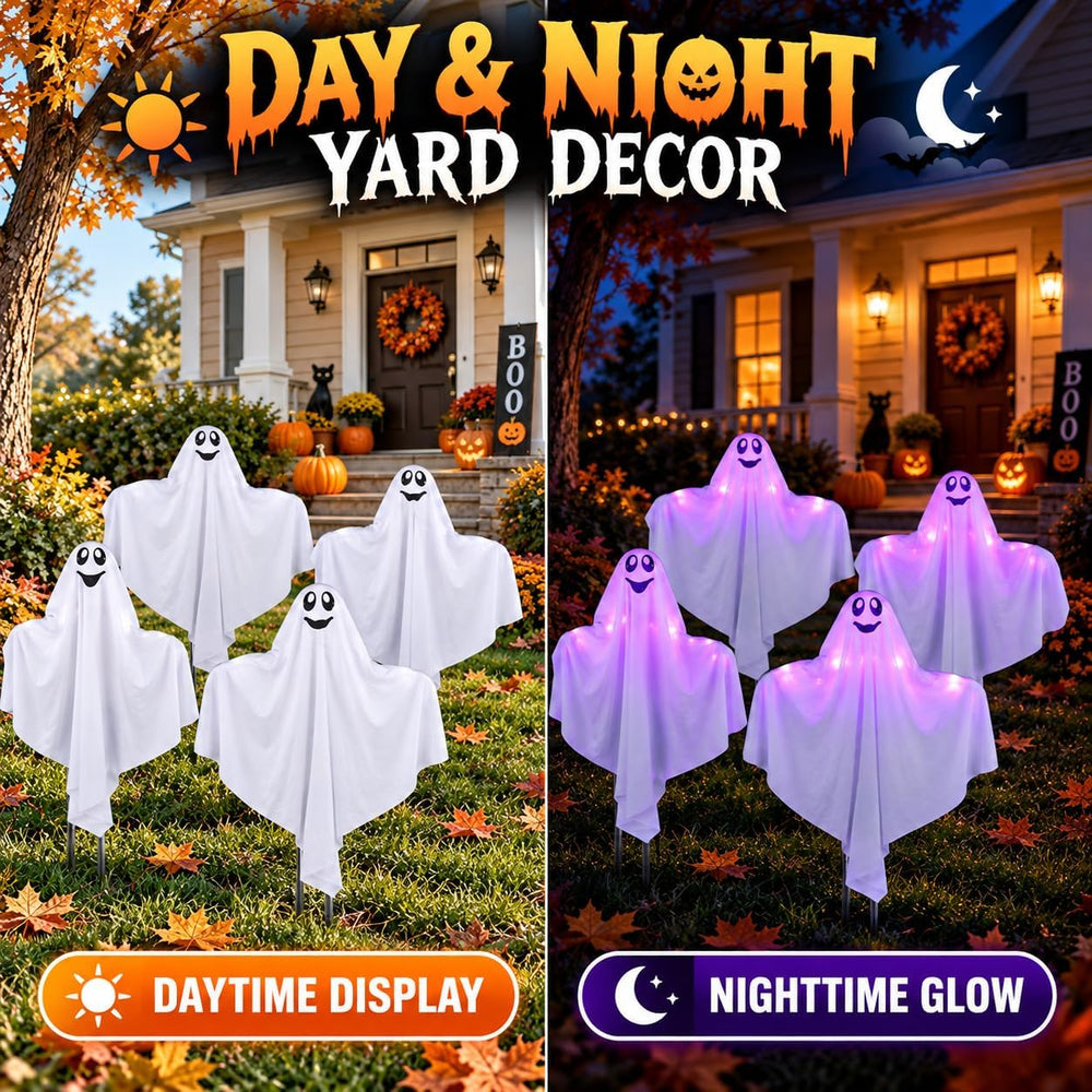 5 Pack Lighted Ghost Halloween Decorations Outdoor, 21" Cute Glowing Pur...